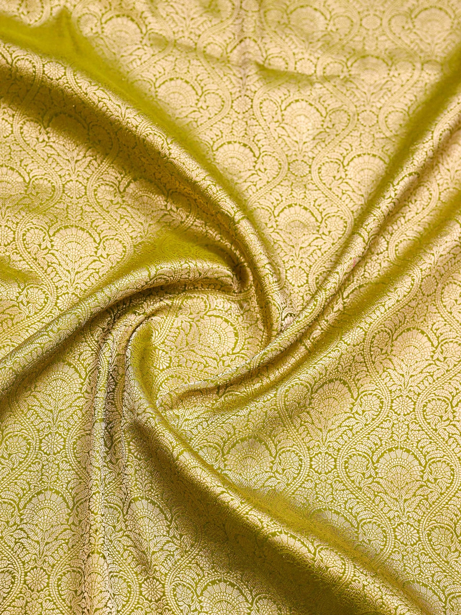Lime Green Silk Brocade Handloom Banarasi Saree - Sacred Weaves