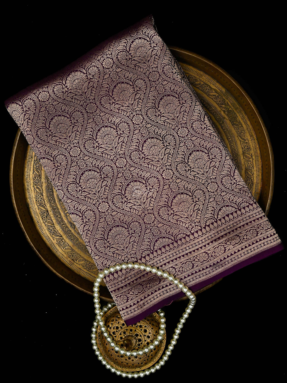 Dark Purple Silk Brocade Handloom Banarasi Saree