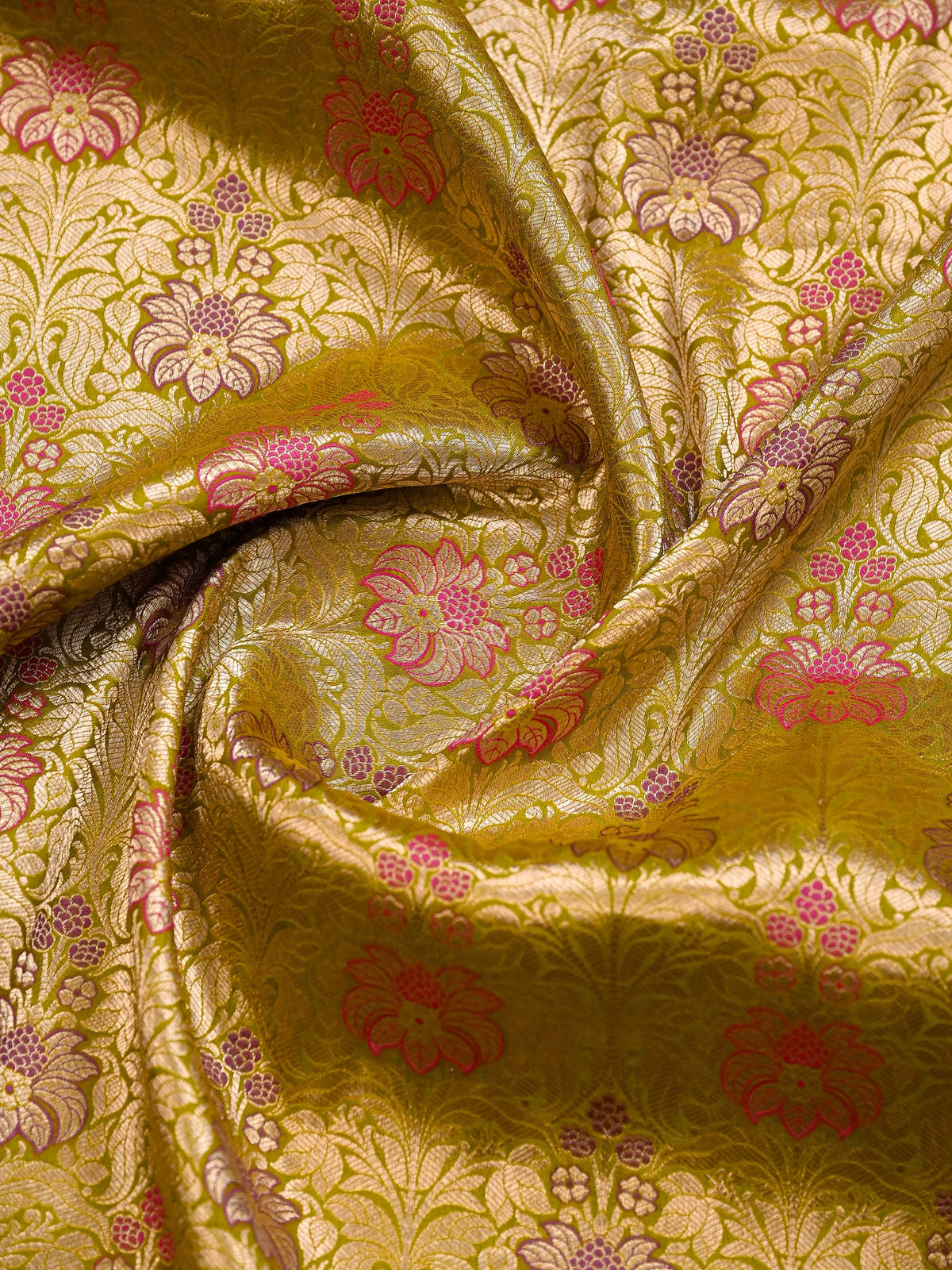 Lime Green Meenakari Silk Brocade Handloom Banarasi Saree