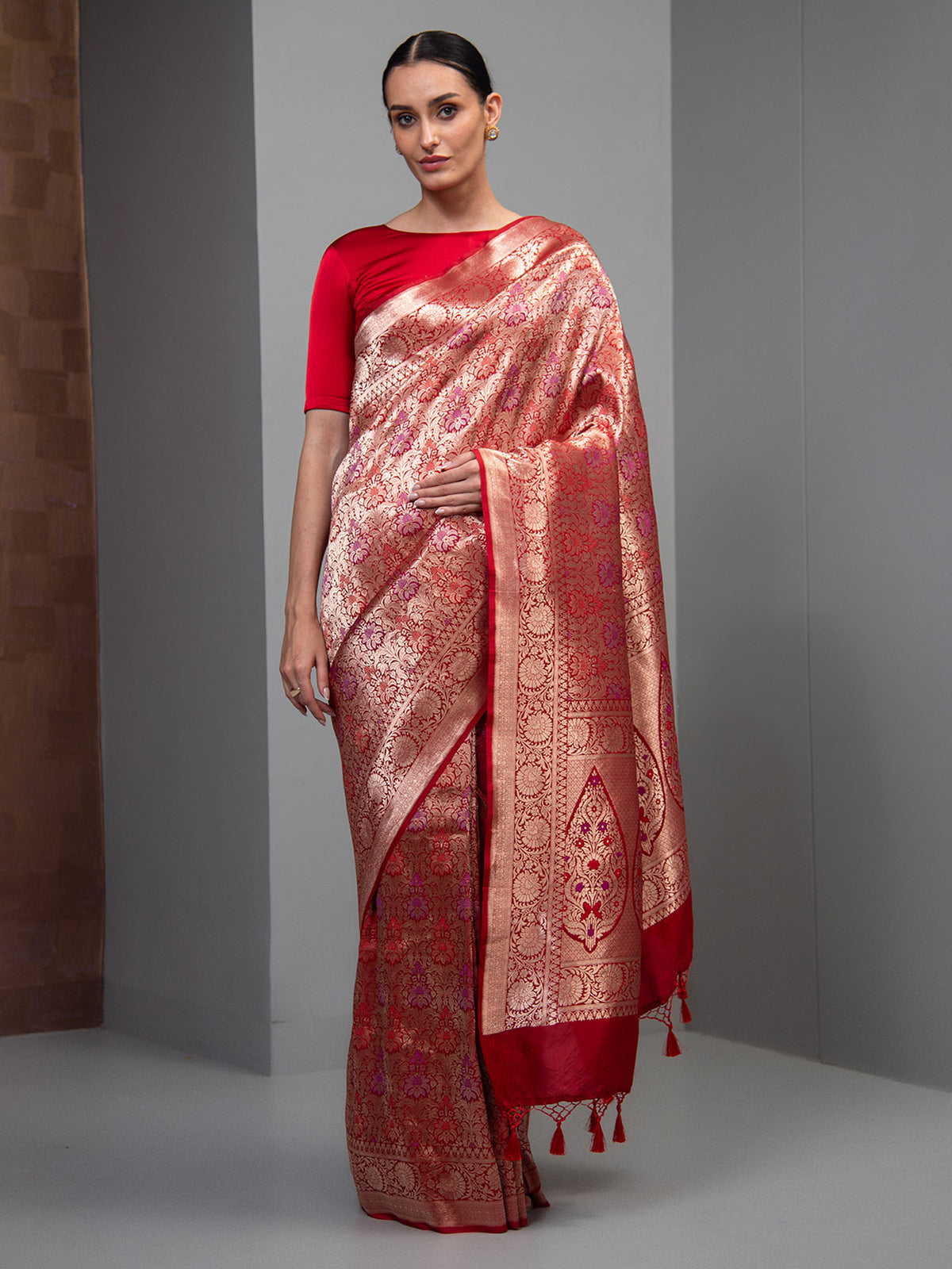 Red Meenakari Silk Brocade Handloom Banarasi Saree
