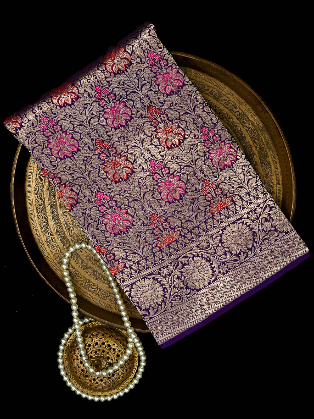 Purple Meenakari Silk Brocade Handloom Banarasi Saree