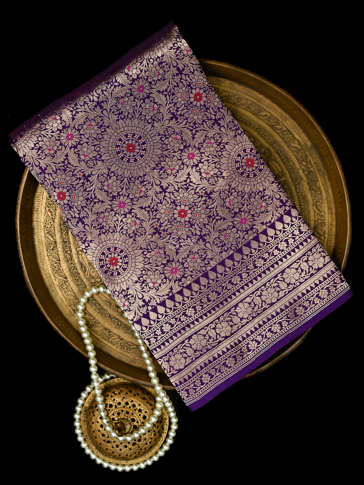 Purple Meenakari Silk Brocade Handloom Banarasi Saree