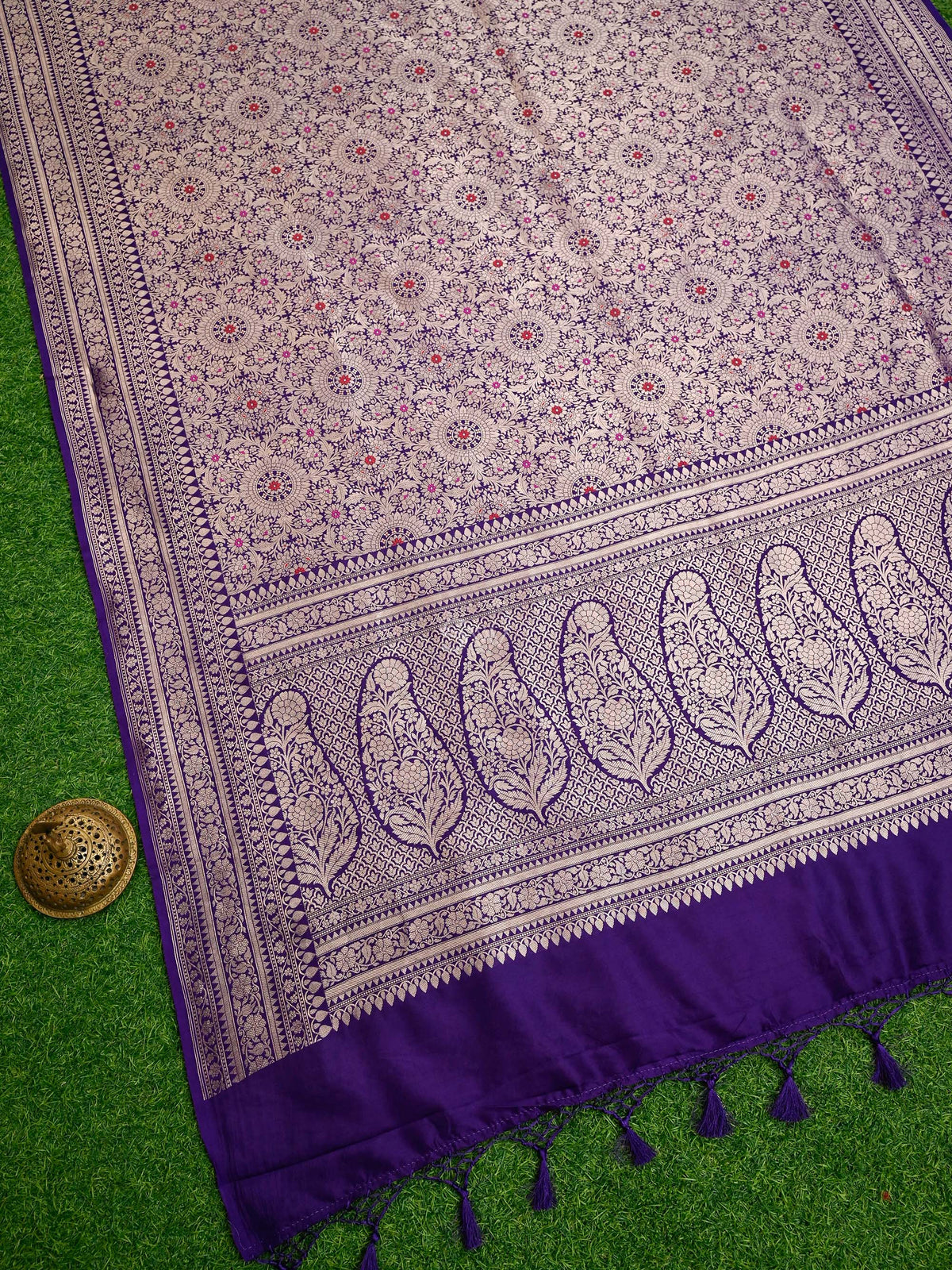 Purple Meenakari Silk Brocade Handloom Banarasi Saree