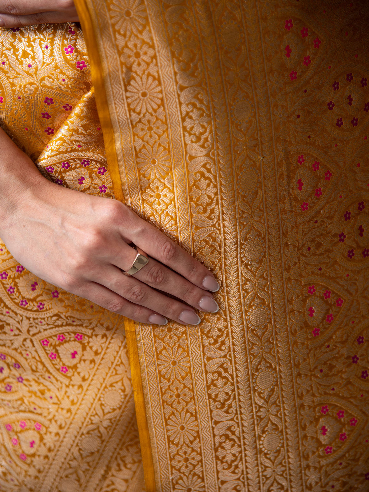 Mustard Meenakari Silk Brocade Handloom Banarasi Saree