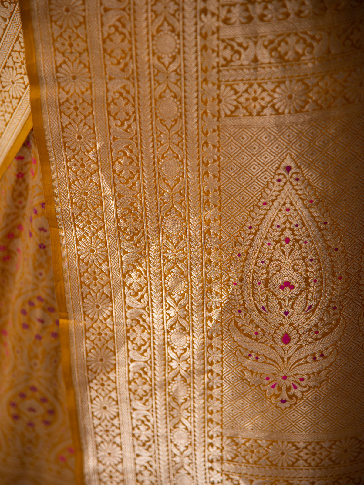 Mustard Meenakari Silk Brocade Handloom Banarasi Saree