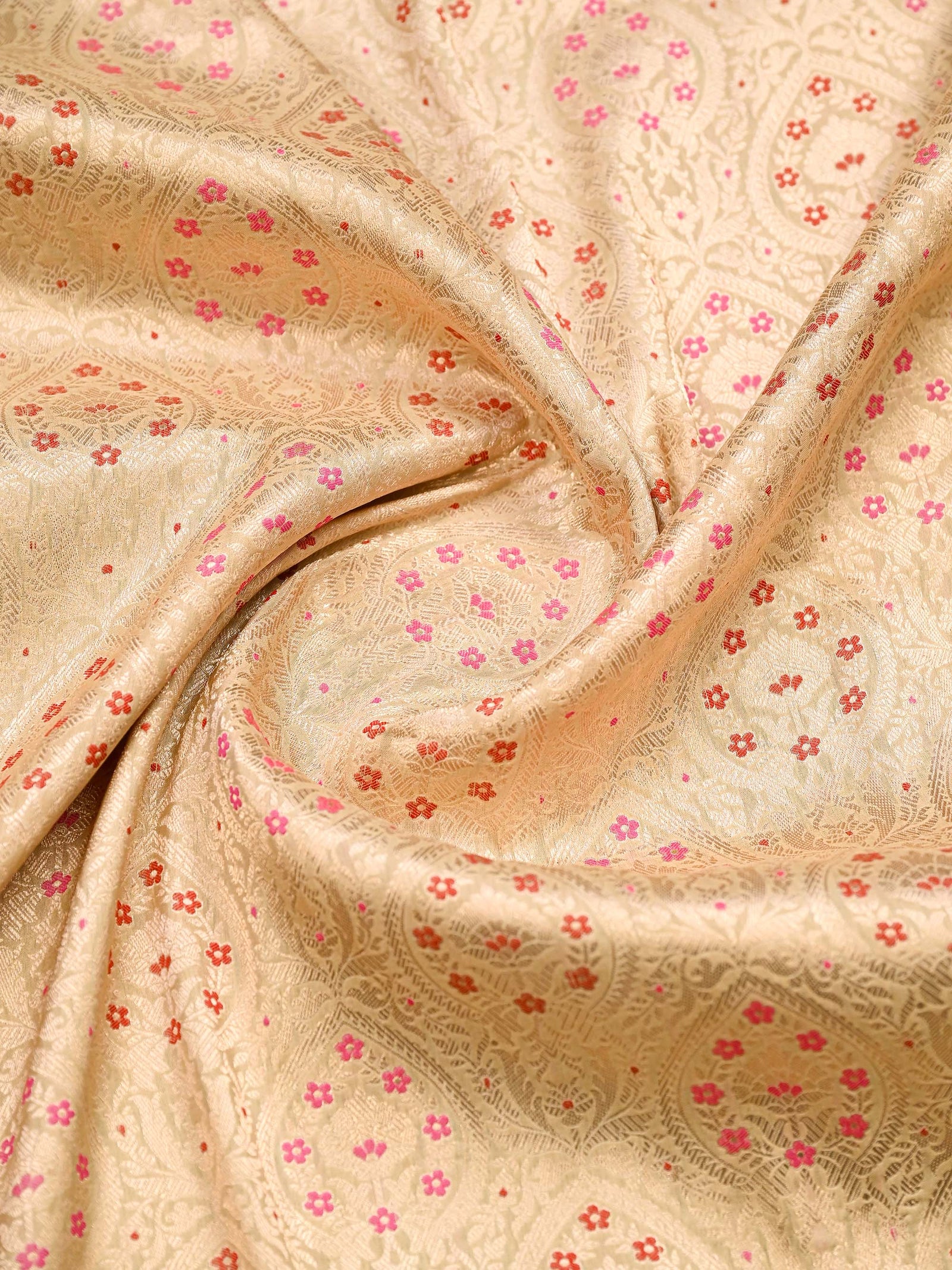 Cream Meenakari Silk Brocade Handloom Banarasi Saree - Sacred Weaves