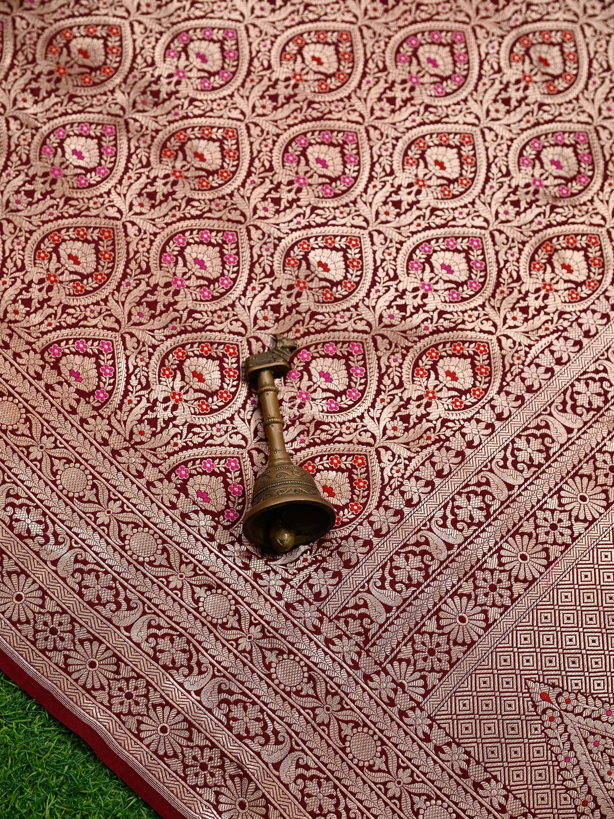 Maroon Meenakari Silk Brocade Handloom Banarasi Saree
