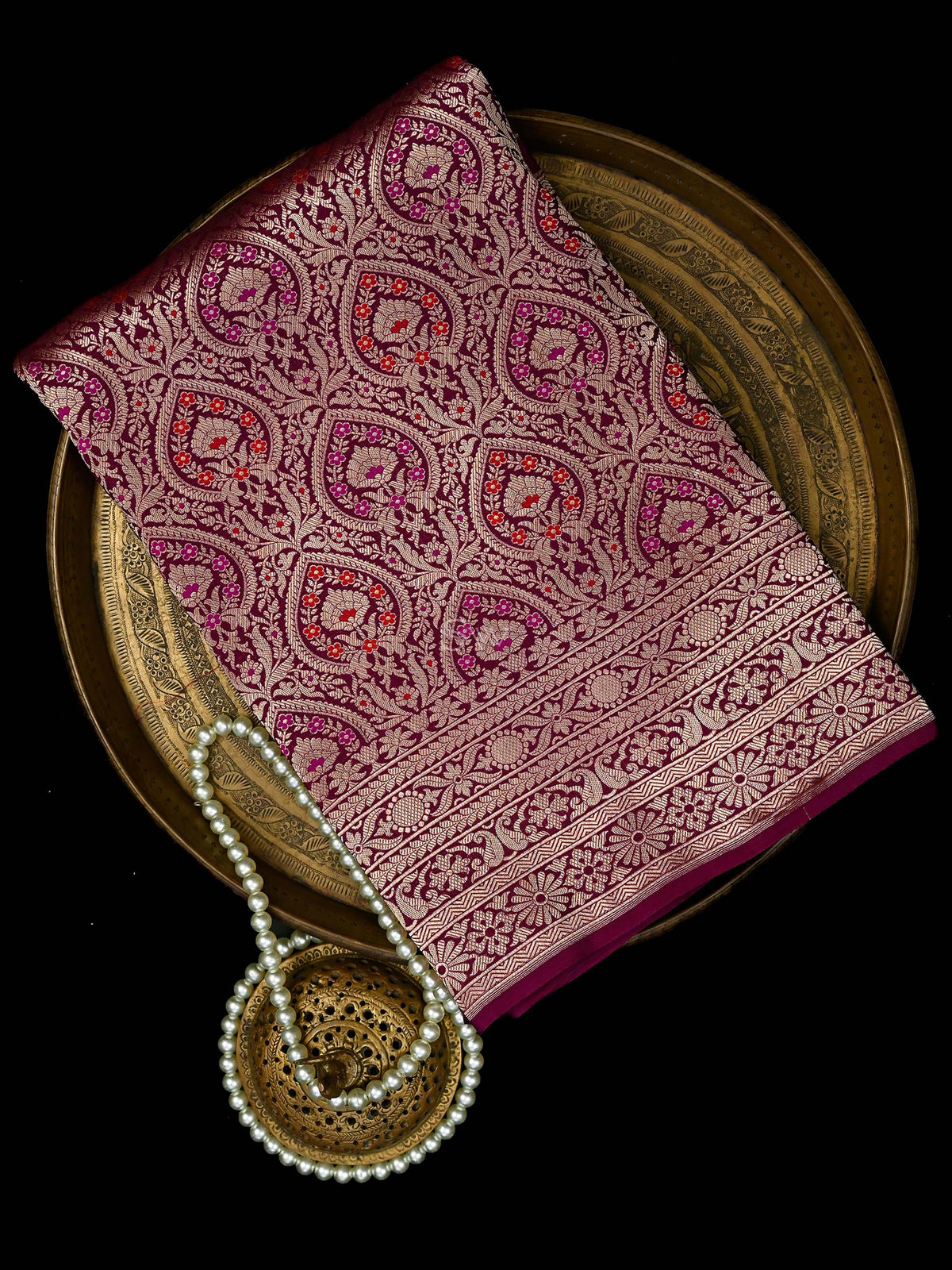Dark Magenta Meenakari Silk Brocade Handloom Banarasi Saree