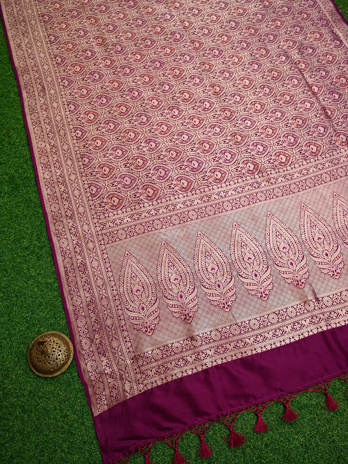 Dark Magenta Meenakari Silk Brocade Handloom Banarasi Saree