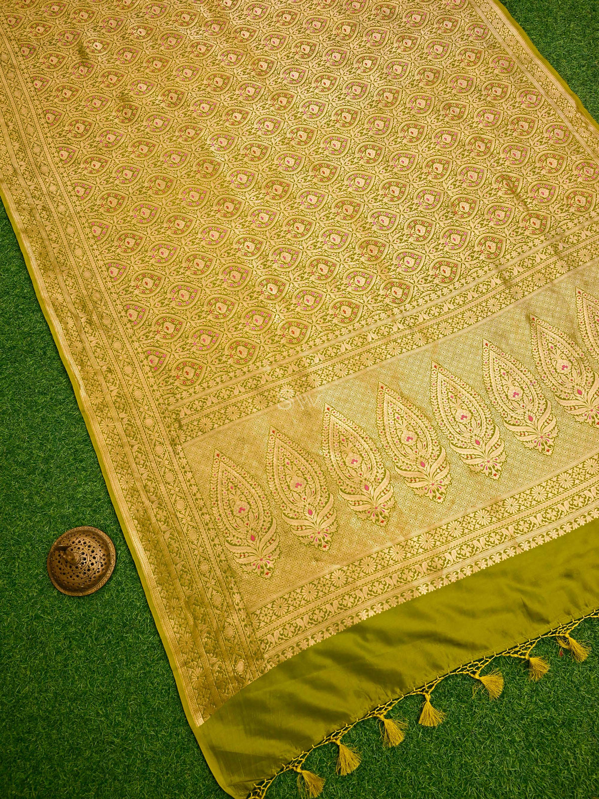 Lime Green Meenakari Silk Brocade Handloom Banarasi Saree
