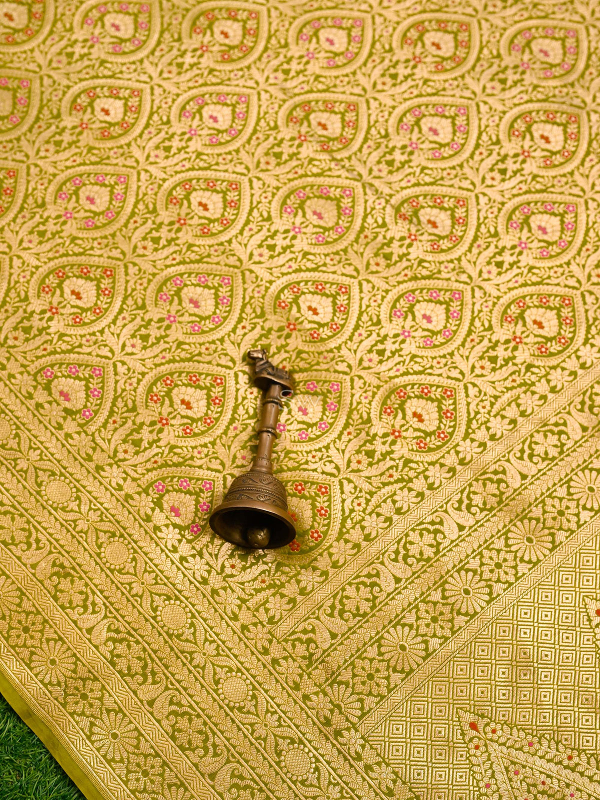 Lime Green Meenakari Silk Brocade Handloom Banarasi Saree