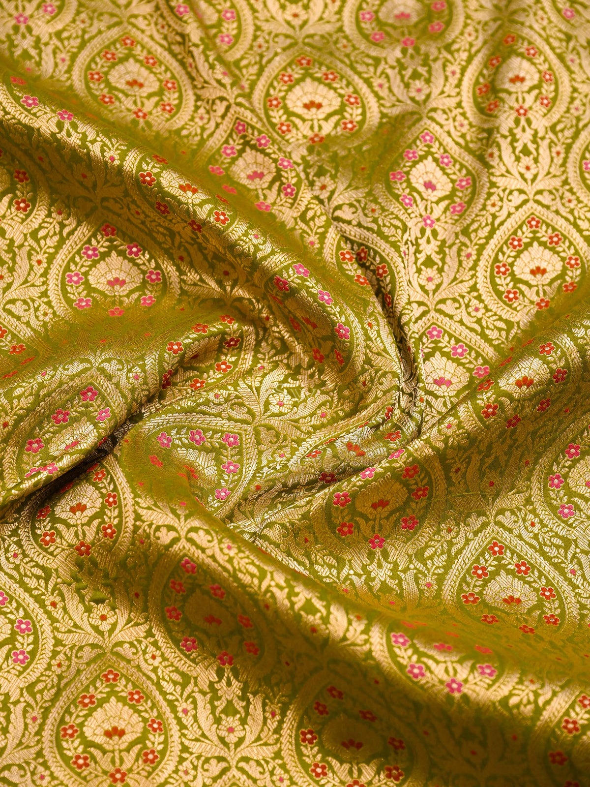 Lime Green Meenakari Silk Brocade Handloom Banarasi Saree