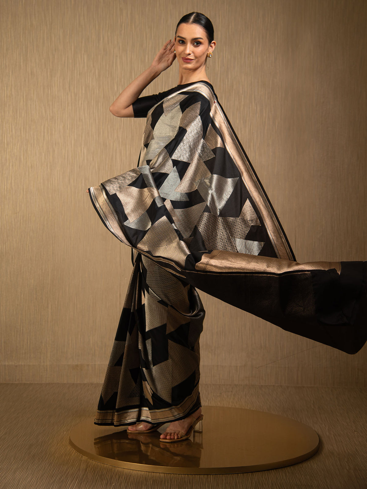 Black Katan Silk Handloom Banarasi Saree