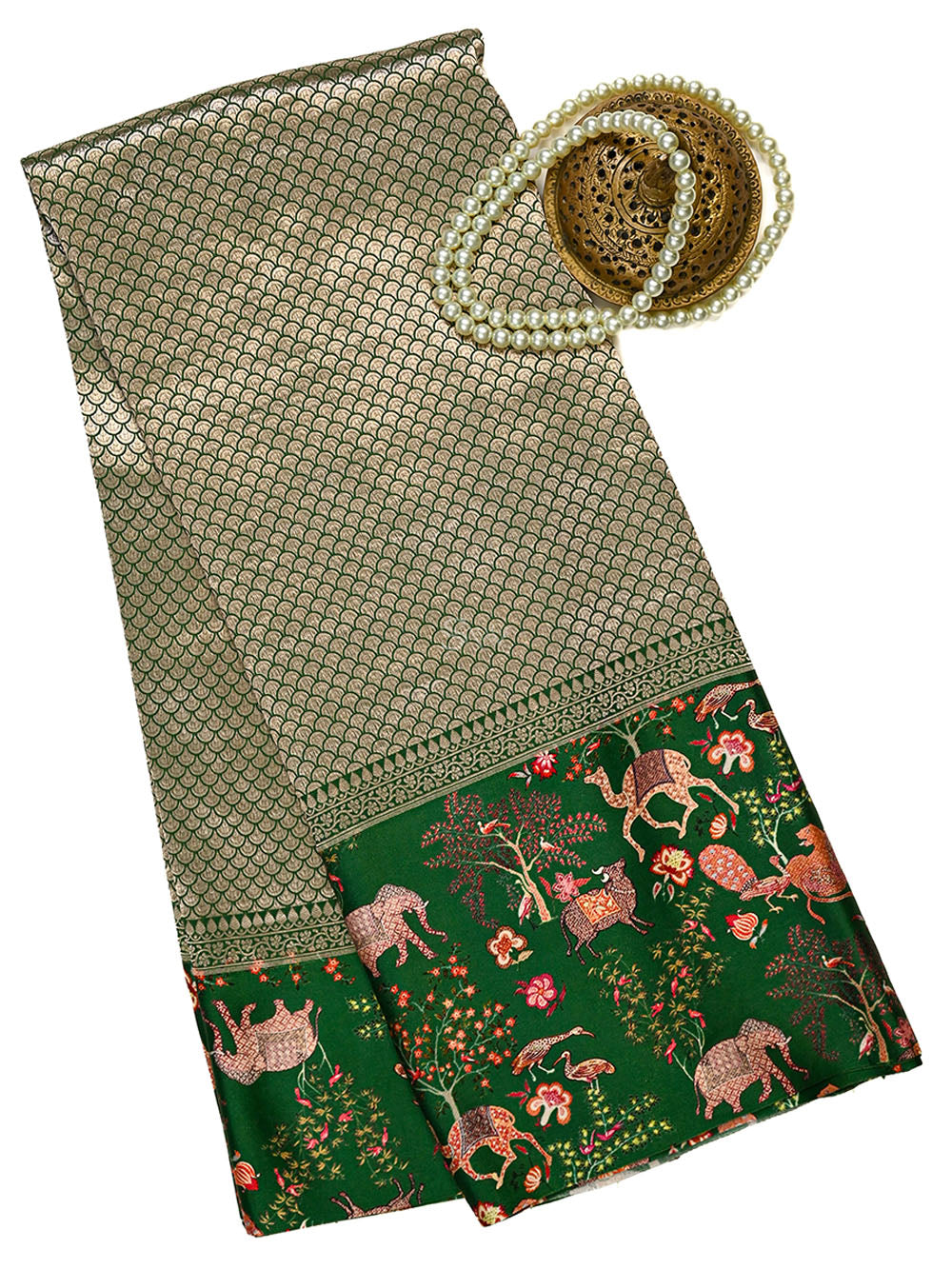 Green Silk Brocade Handloom Banarasi Saree - Sacred Weaves