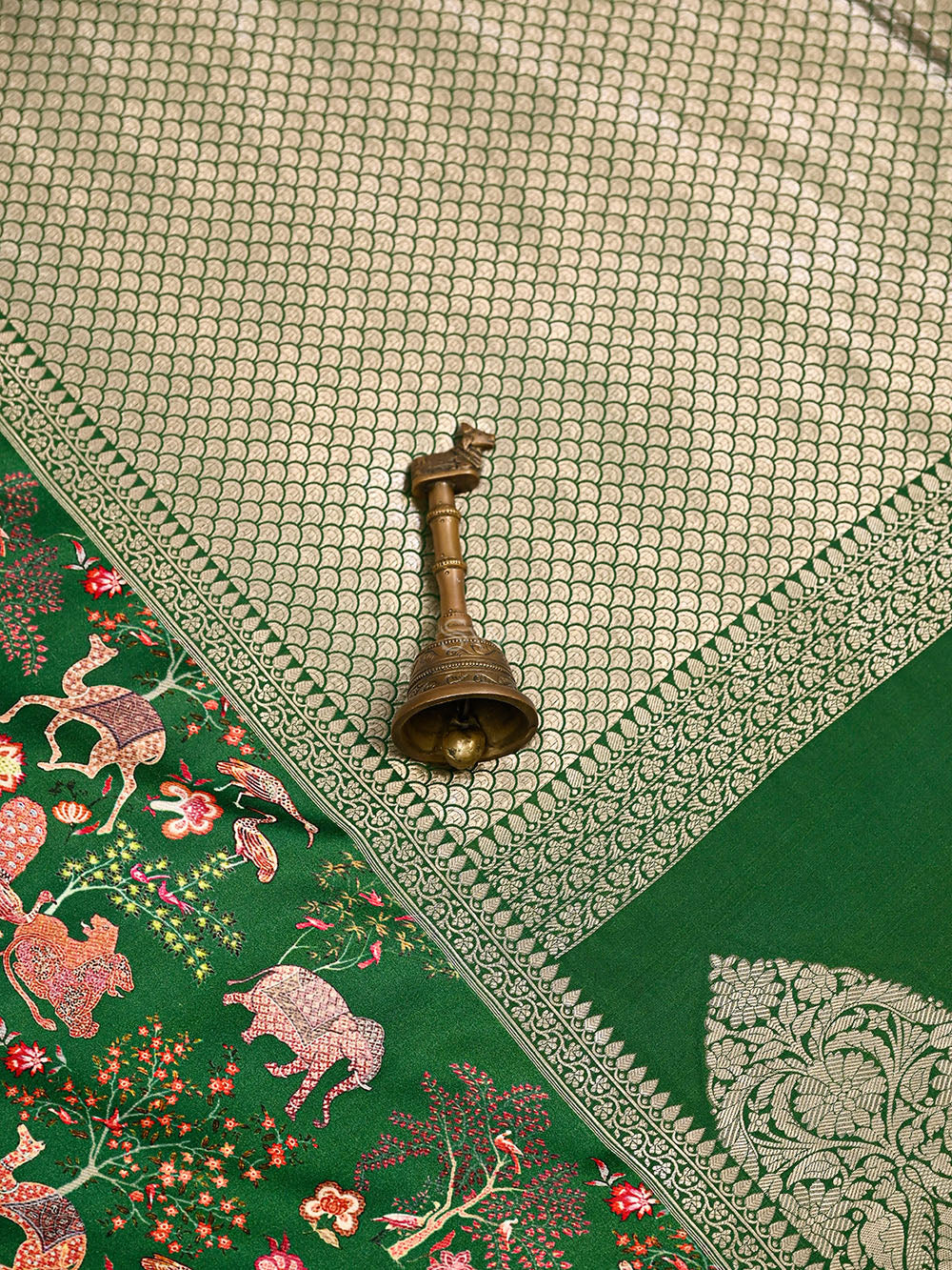 Green Silk Brocade Handloom Banarasi Saree - Sacred Weaves