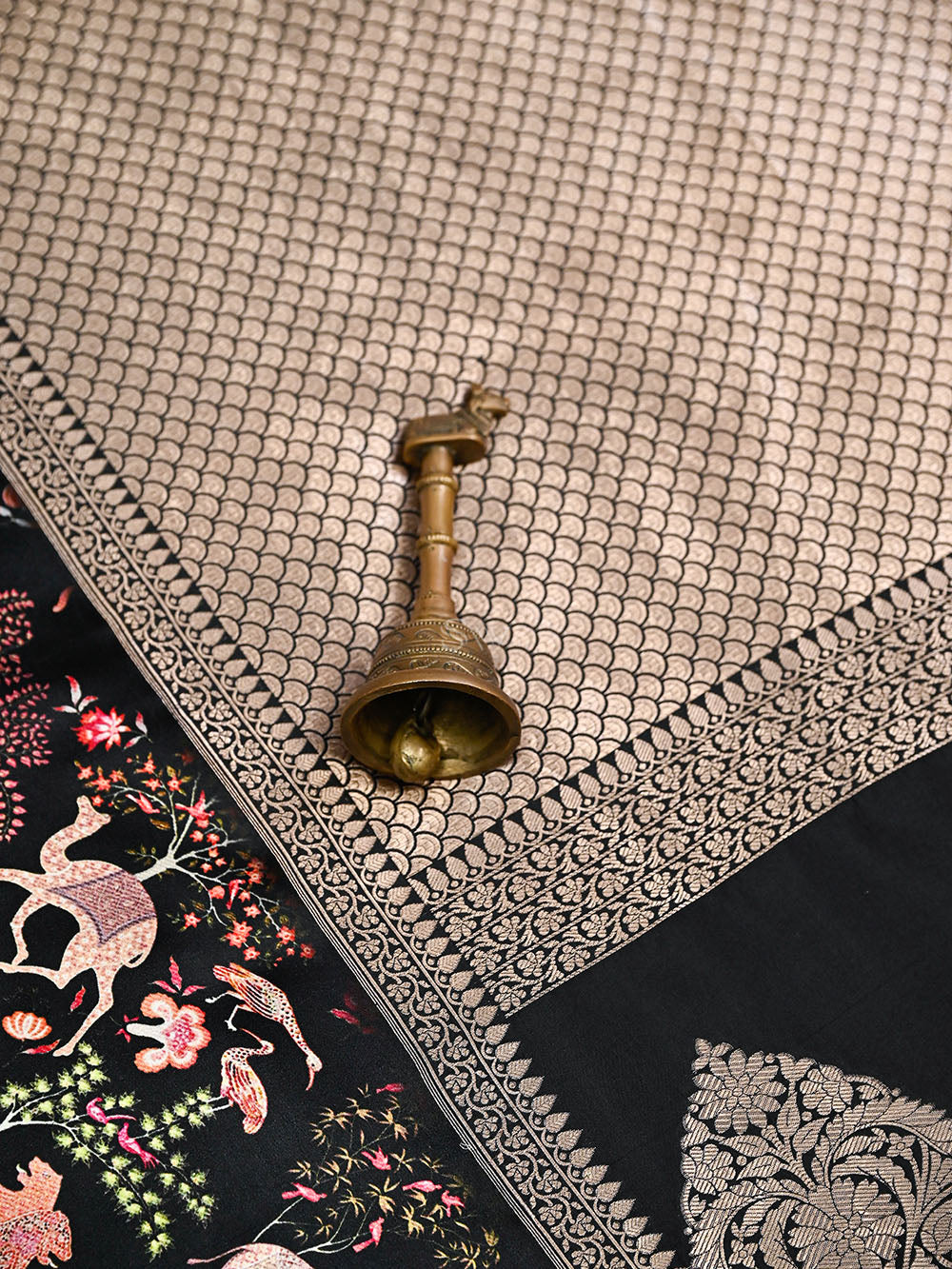 Black Silk Brocade Handloom Banarasi Saree - Sacred Weaves