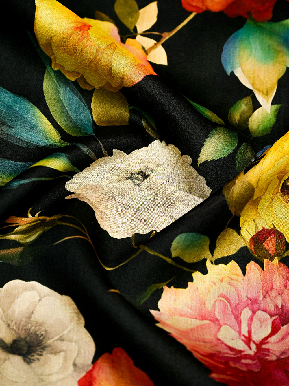 Black Digital Printed Tussar Silk Handloom Banarasi Saree