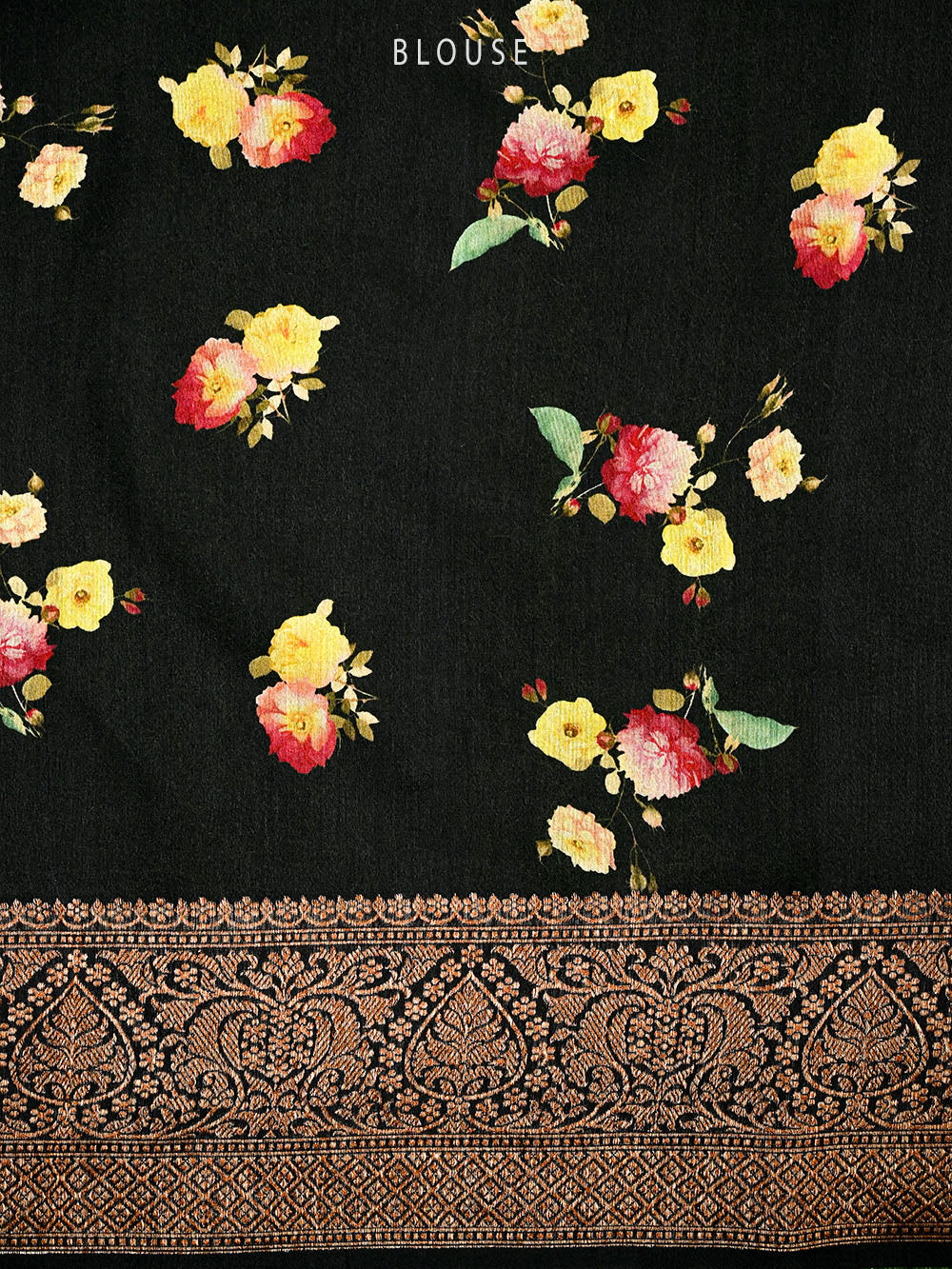 Black Digital Printed Tussar Silk Handloom Banarasi Saree
