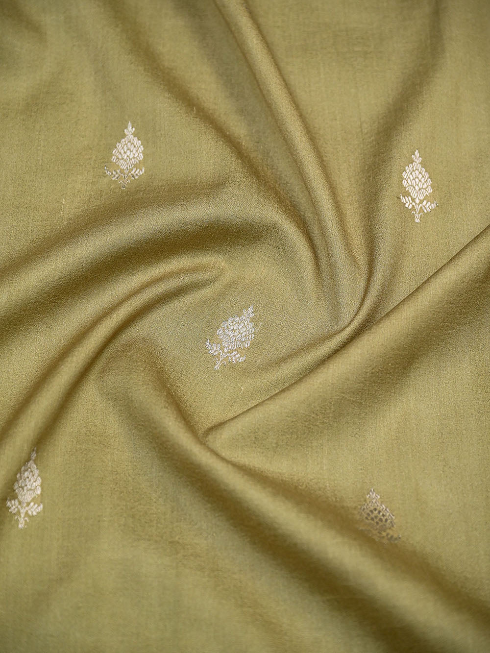Dark Beige Silver Booti Tussar Silk Handloom Banarasi Saree