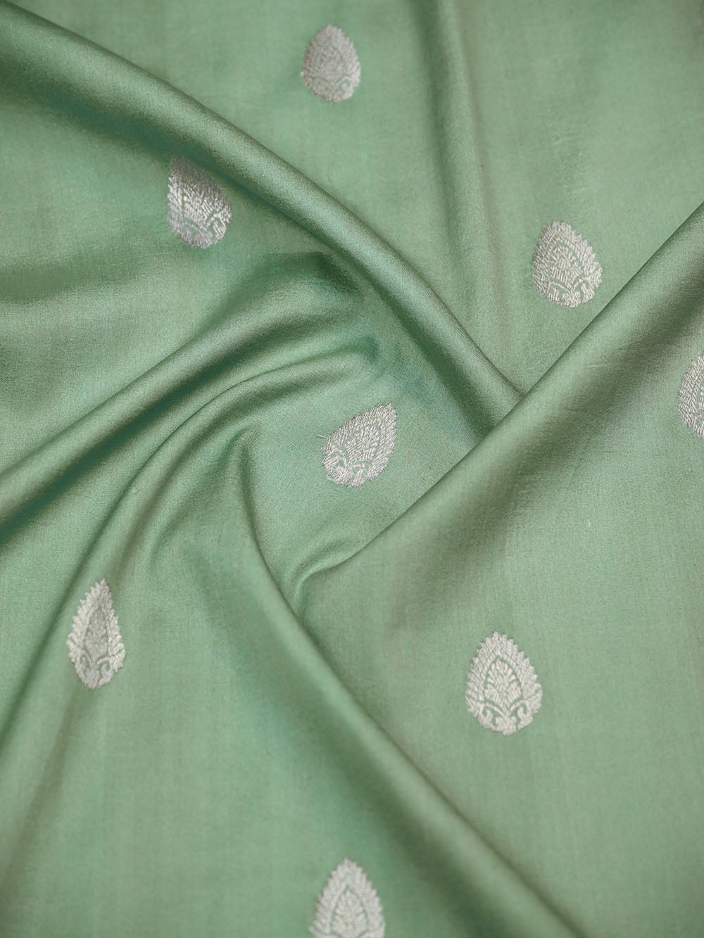 Aqua Green Silver Booti Tussar Silk Handloom Banarasi Saree