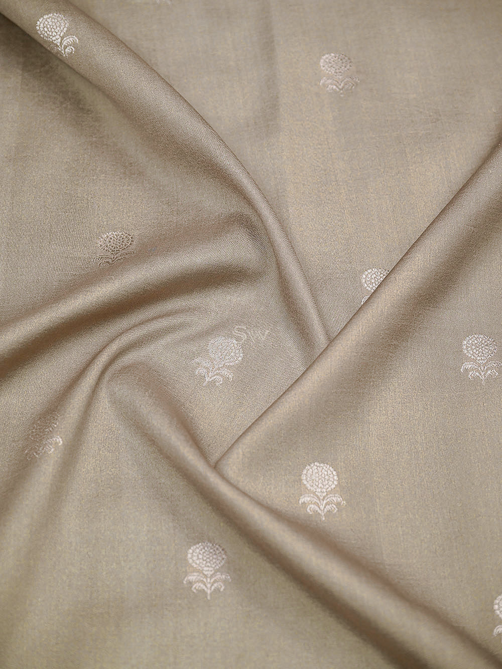 Grey Silver Booti Tussar Silk Handloom Banarasi Saree