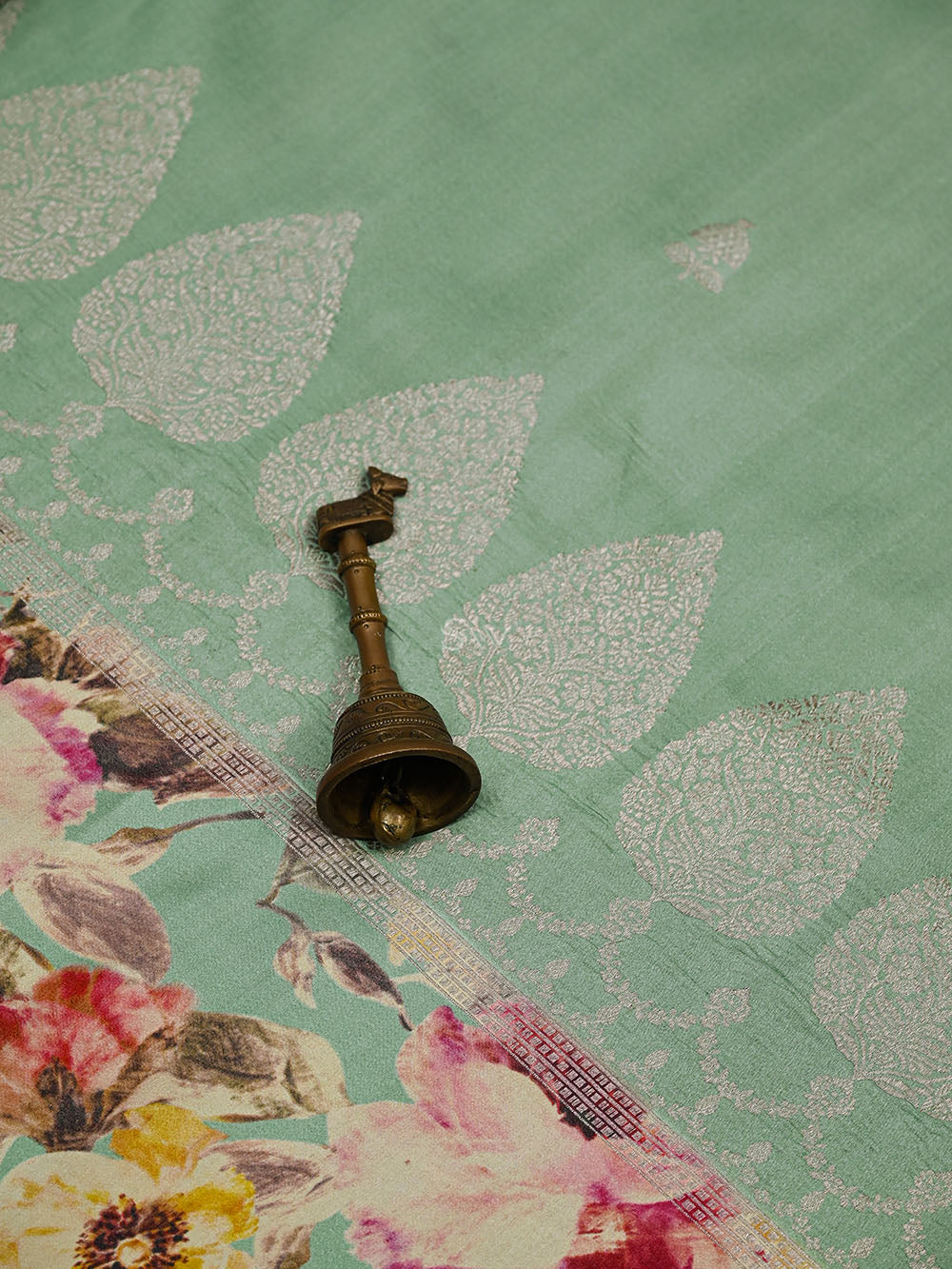 Aqua Green Silver Booti Tussar Silk Handloom Banarasi Saree