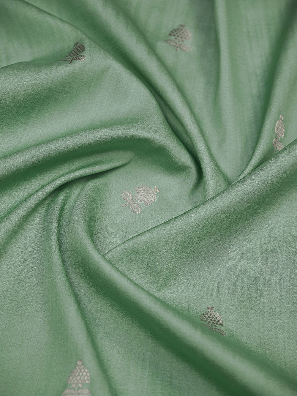 Aqua Green Silver Booti Tussar Silk Handloom Banarasi Saree