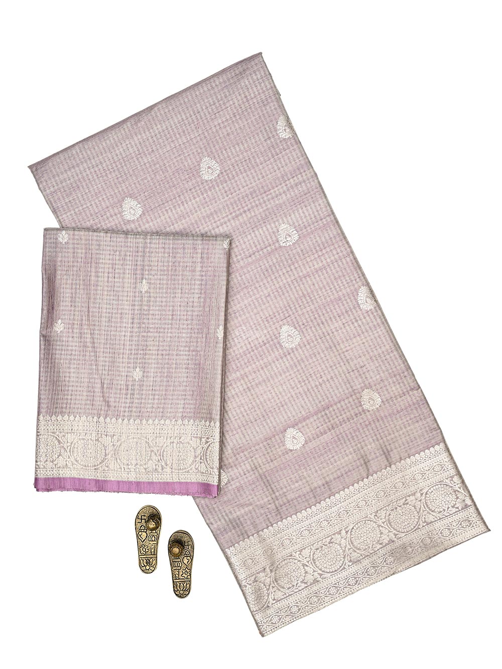 Pastel Lilac Booti Dupion Silk Handloom Banarasi Suit - Sacred Weaves