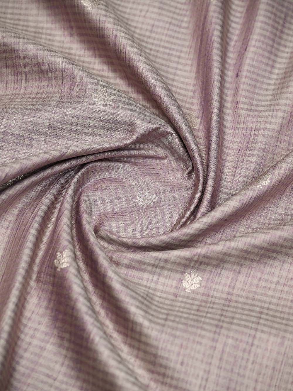 Pastel Lilac Booti Dupion Silk Handloom Banarasi Suit - Sacred Weaves