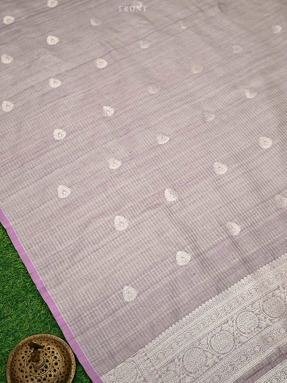 Pastel Lilac Booti Dupion Silk Handloom Banarasi Suit - Sacred Weaves