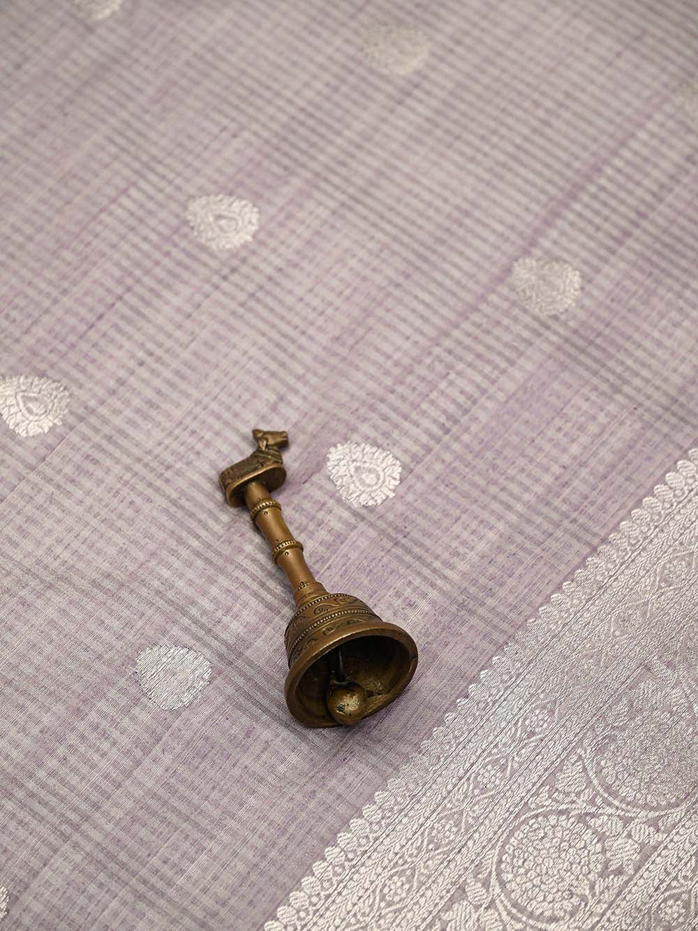 Pastel Lilac Booti Dupion Silk Handloom Banarasi Suit - Sacred Weaves