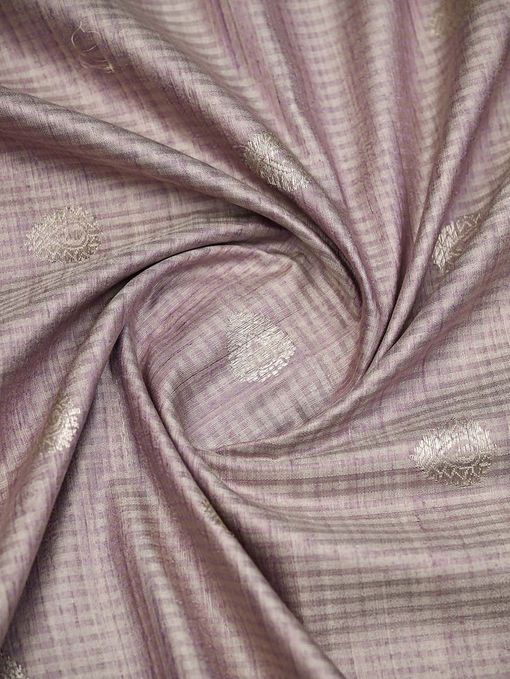 Pastel Lilac Booti Dupion Silk Handloom Banarasi Suit - Sacred Weaves