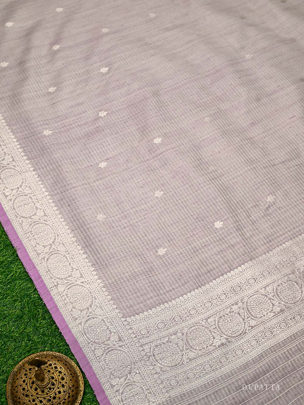 Pastel Lilac Booti Dupion Silk Handloom Banarasi Suit - Sacred Weaves