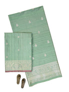 Seafoam Green Booti Dupion Silk Handloom Banarasi Suit - Sacred Weaves