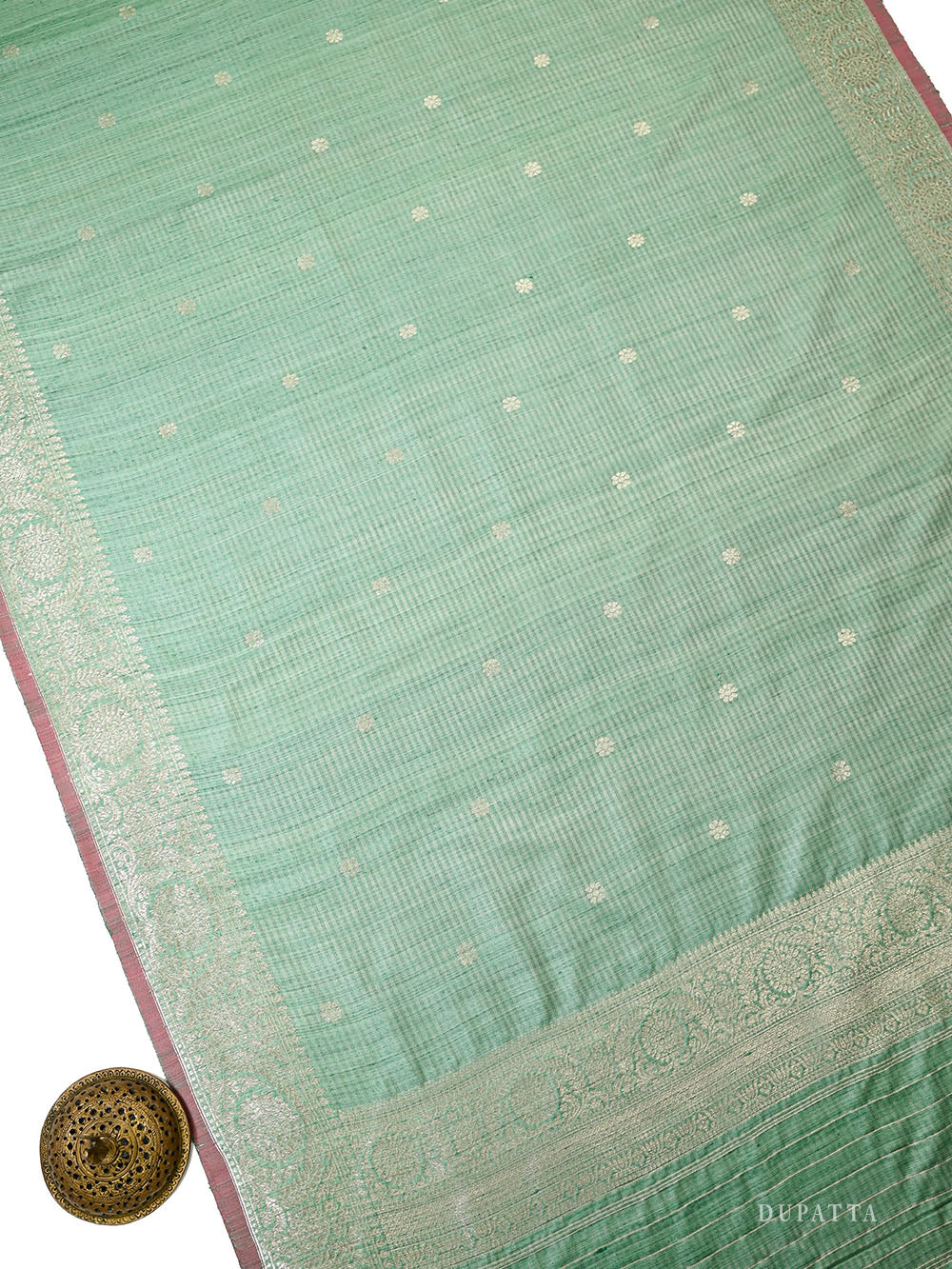 Seafoam Green Booti Dupion Silk Handloom Banarasi Suit - Sacred Weaves