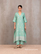 Seafoam Green Booti Dupion Silk Handloom Banarasi Suit - Sacred Weaves