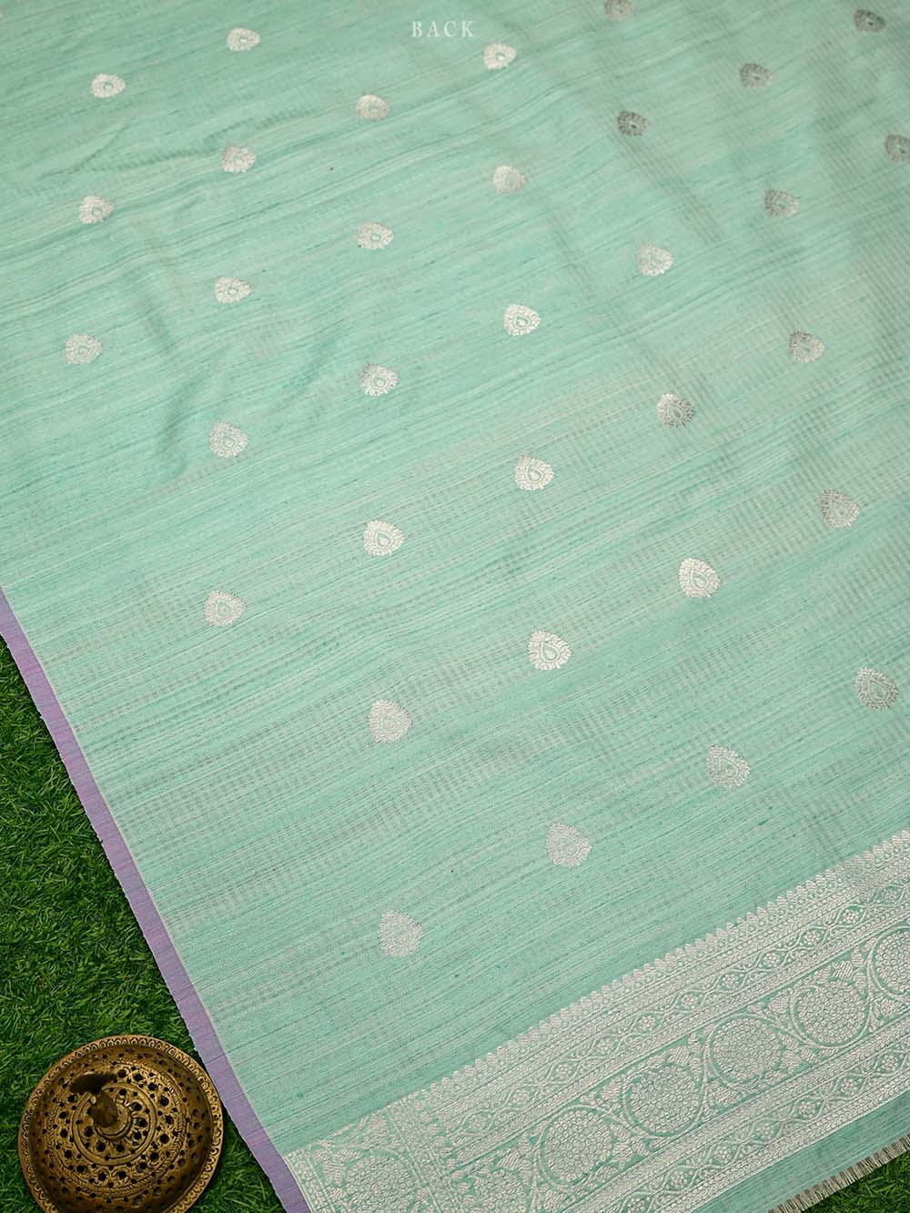 Seafoam Green Booti Dupion Silk Handloom Banarasi Suit - Sacred Weaves