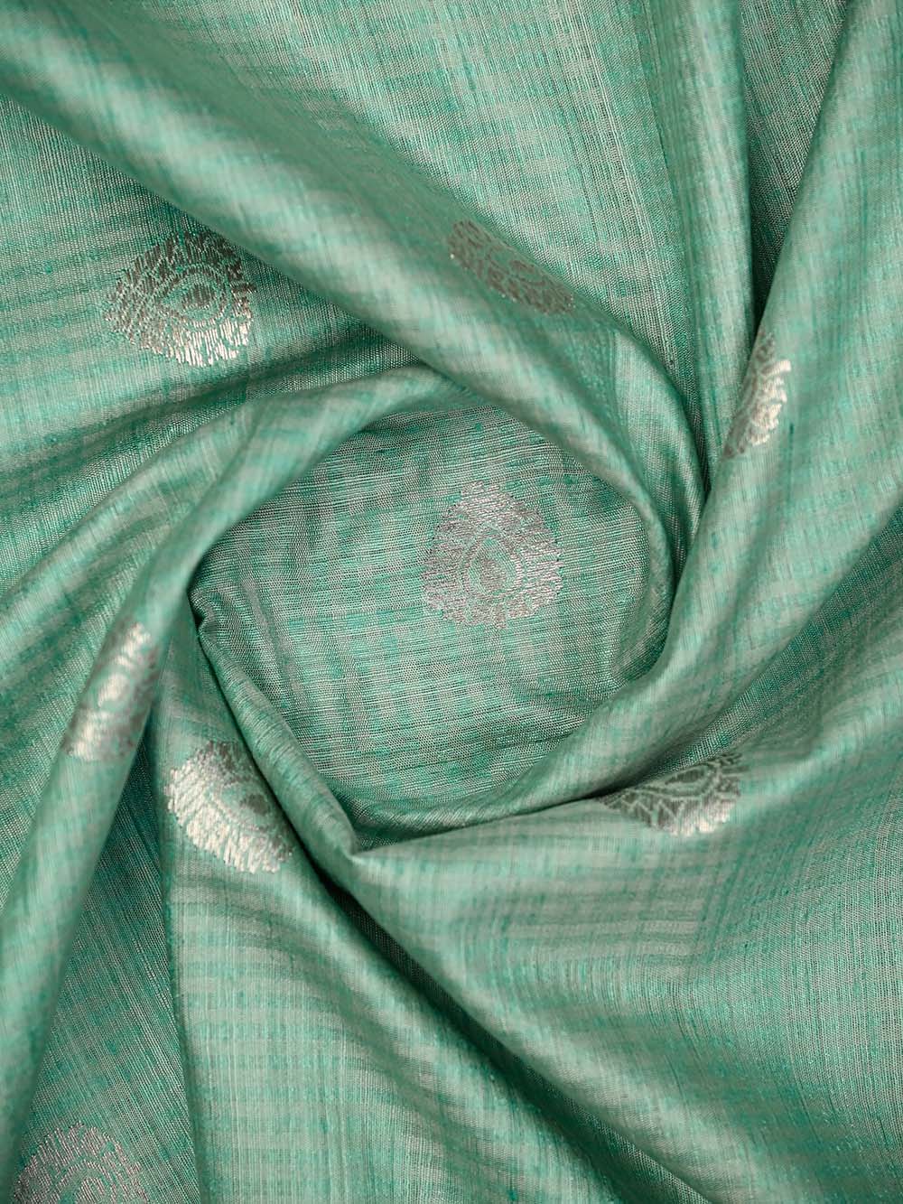 Seafoam Green Booti Dupion Silk Handloom Banarasi Suit - Sacred Weaves