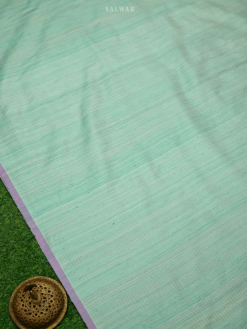 Seafoam Green Booti Dupion Silk Handloom Banarasi Suit - Sacred Weaves