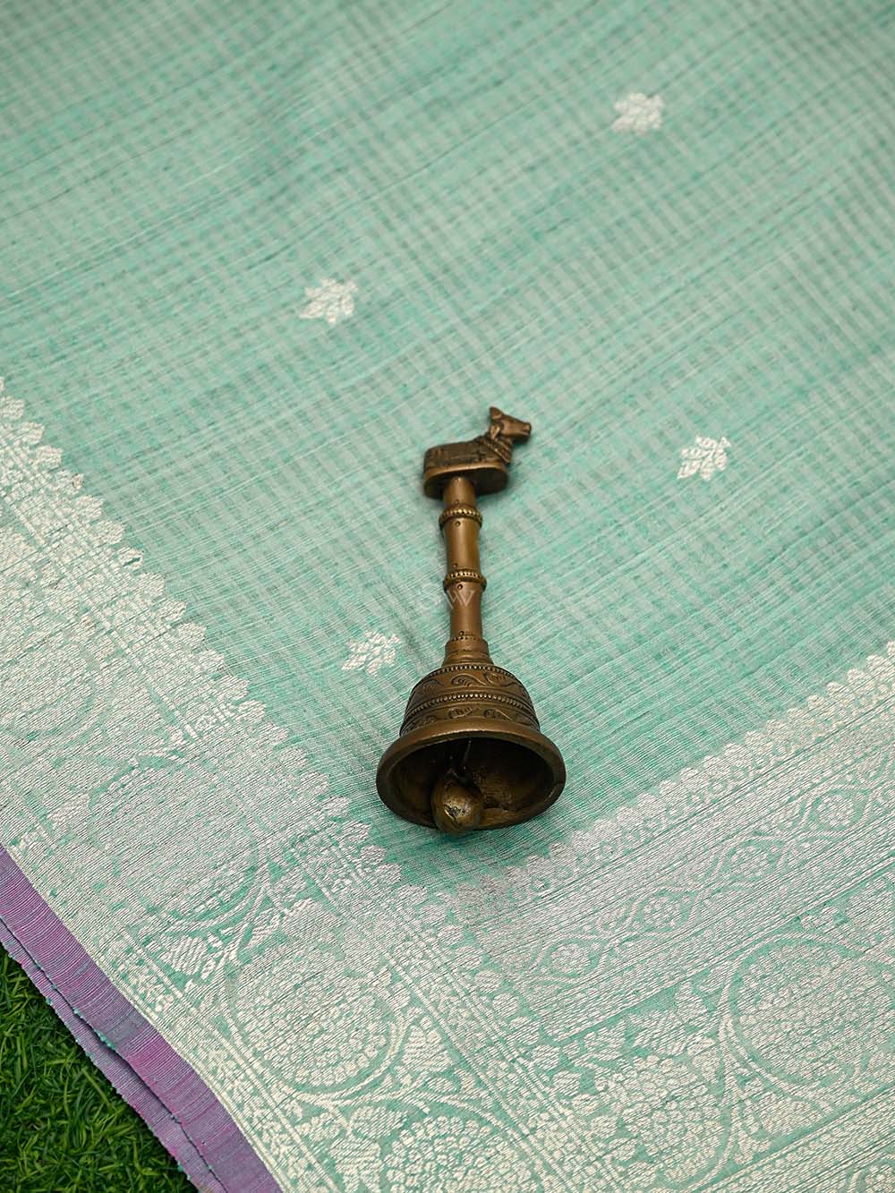Seafoam Green Booti Dupion Silk Handloom Banarasi Suit - Sacred Weaves