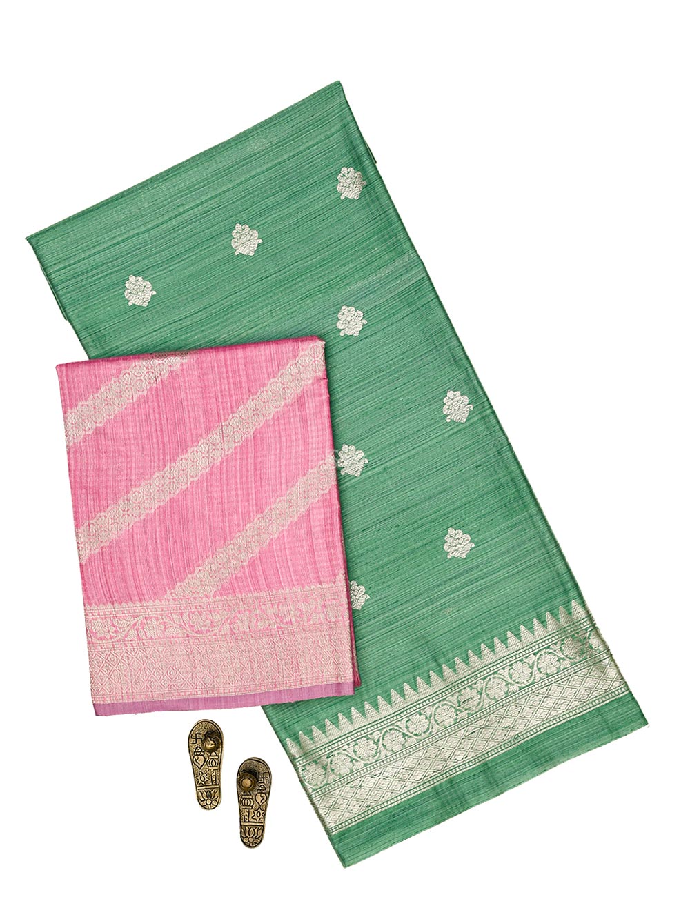 Sea Green Booti Dupion Silk Handloom Banarasi Suit - Sacred Weaves
