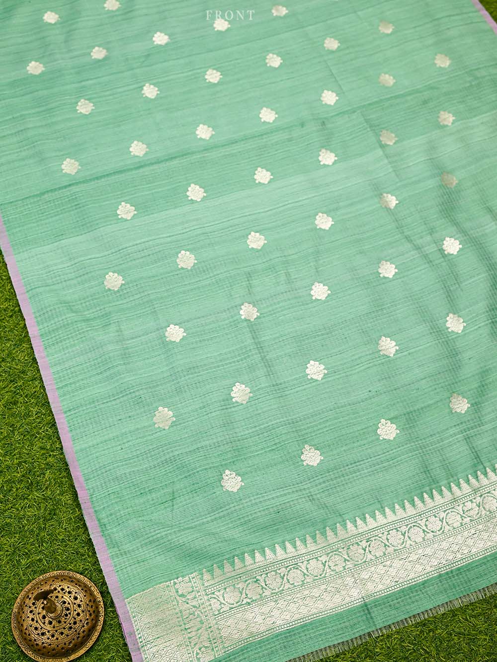 Sea Green Booti Dupion Silk Handloom Banarasi Suit - Sacred Weaves
