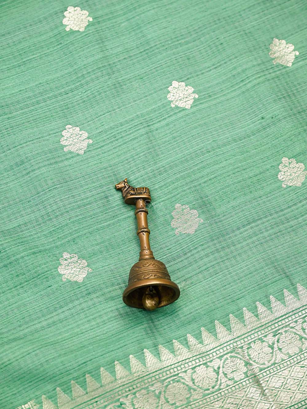 Sea Green Booti Dupion Silk Handloom Banarasi Suit - Sacred Weaves