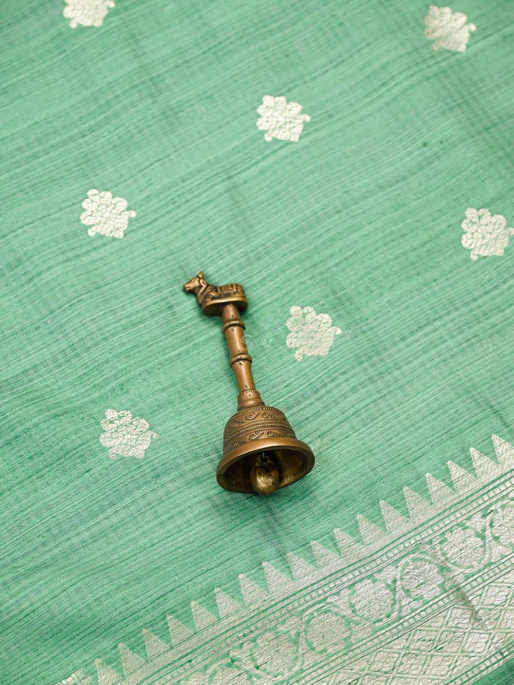 Sea Green Booti Dupion Silk Handloom Banarasi Suit - Sacred Weaves