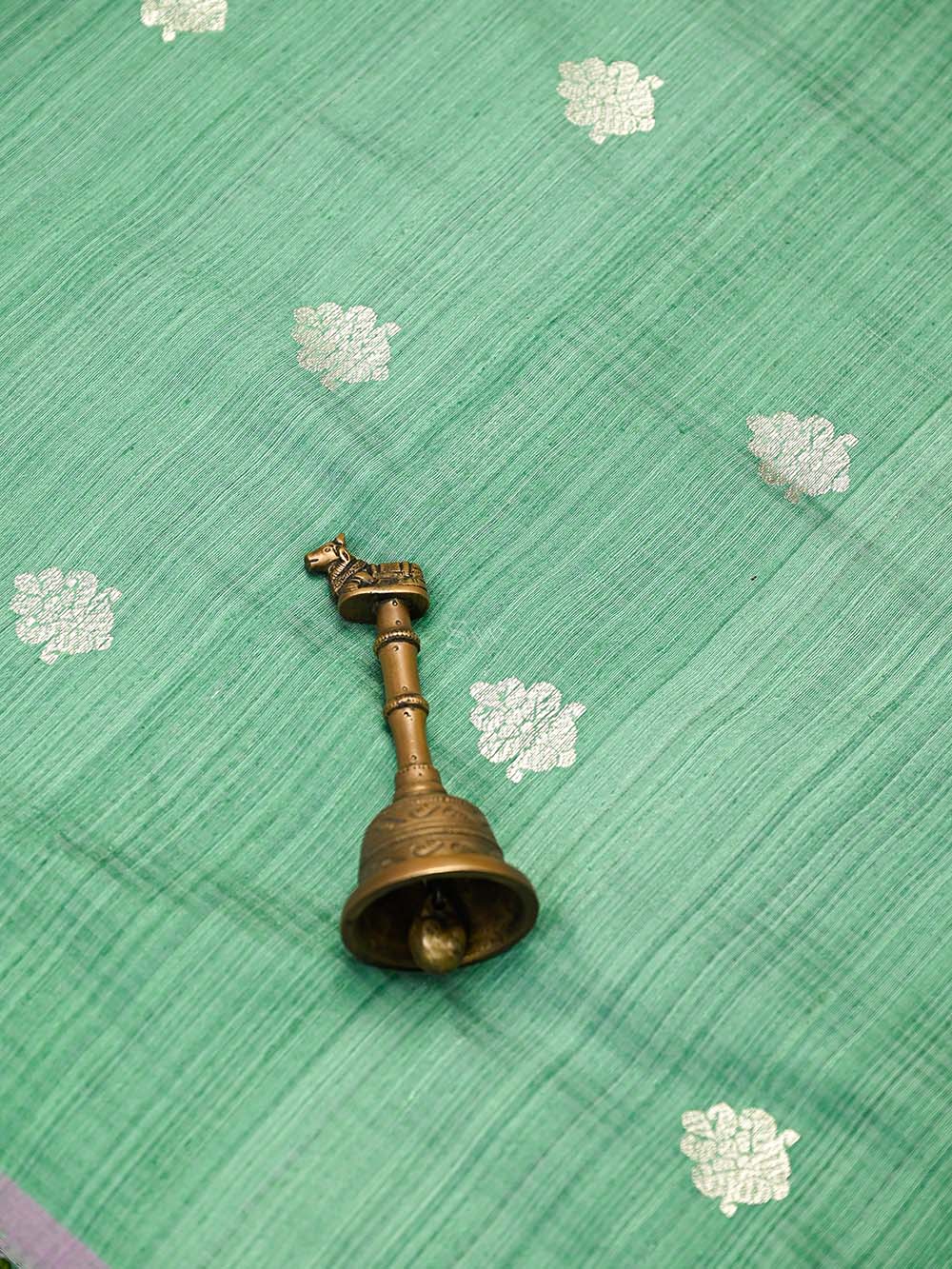 Sea Green Booti Dupion Silk Handloom Banarasi Suit - Sacred Weaves