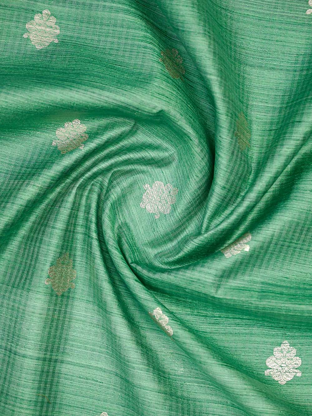 Sea Green Booti Dupion Silk Handloom Banarasi Suit - Sacred Weaves