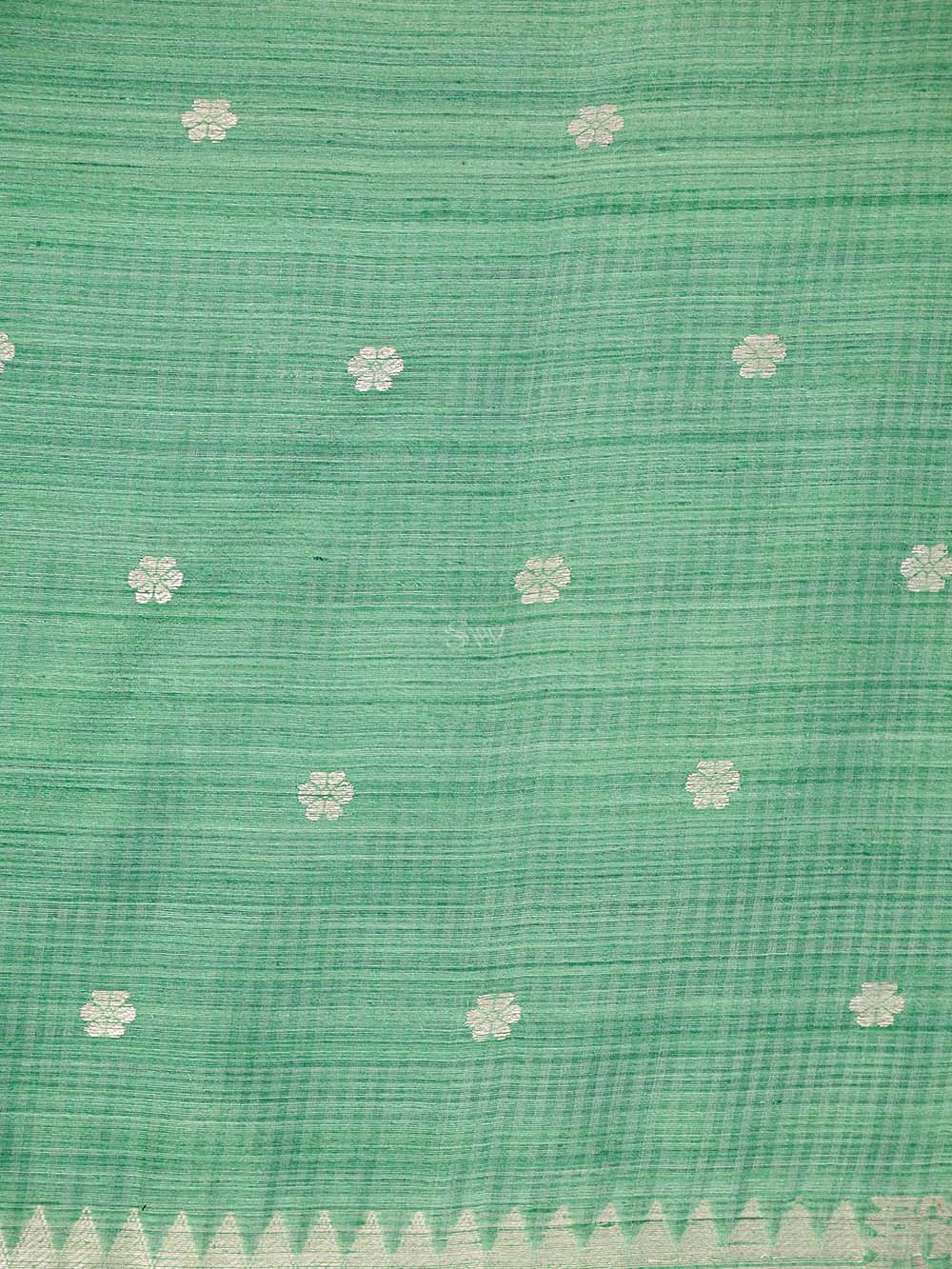 Sea Green Booti Dupion Silk Handloom Banarasi Suit - Sacred Weaves