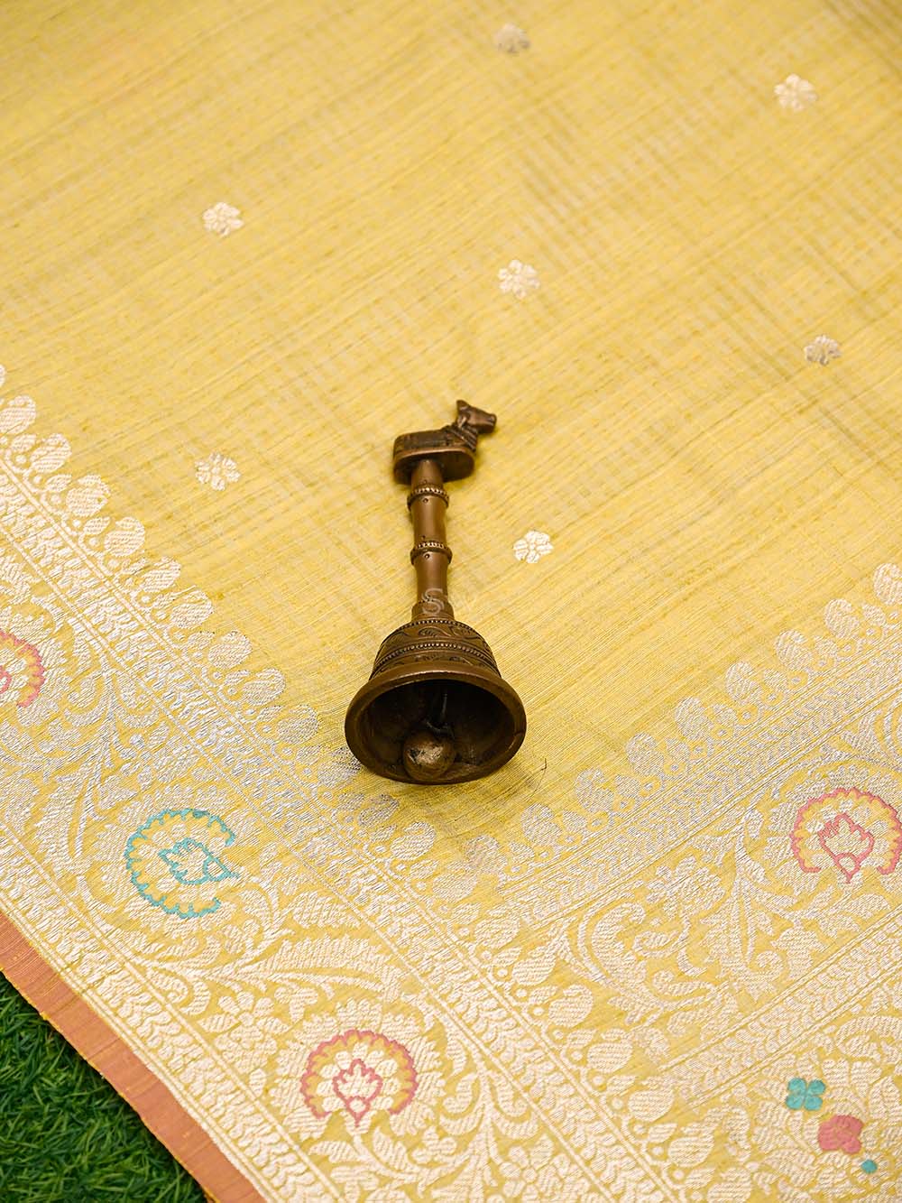 Yellow Booti Dupion Silk Handloom Banarasi Suit - Sacred Weaves
