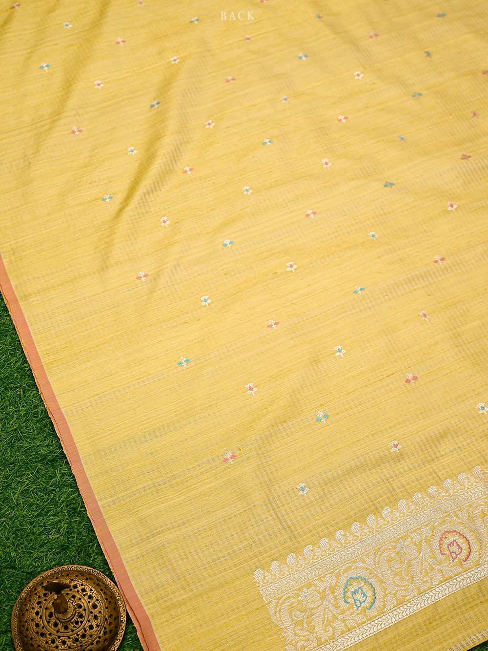 Yellow Booti Dupion Silk Handloom Banarasi Suit - Sacred Weaves