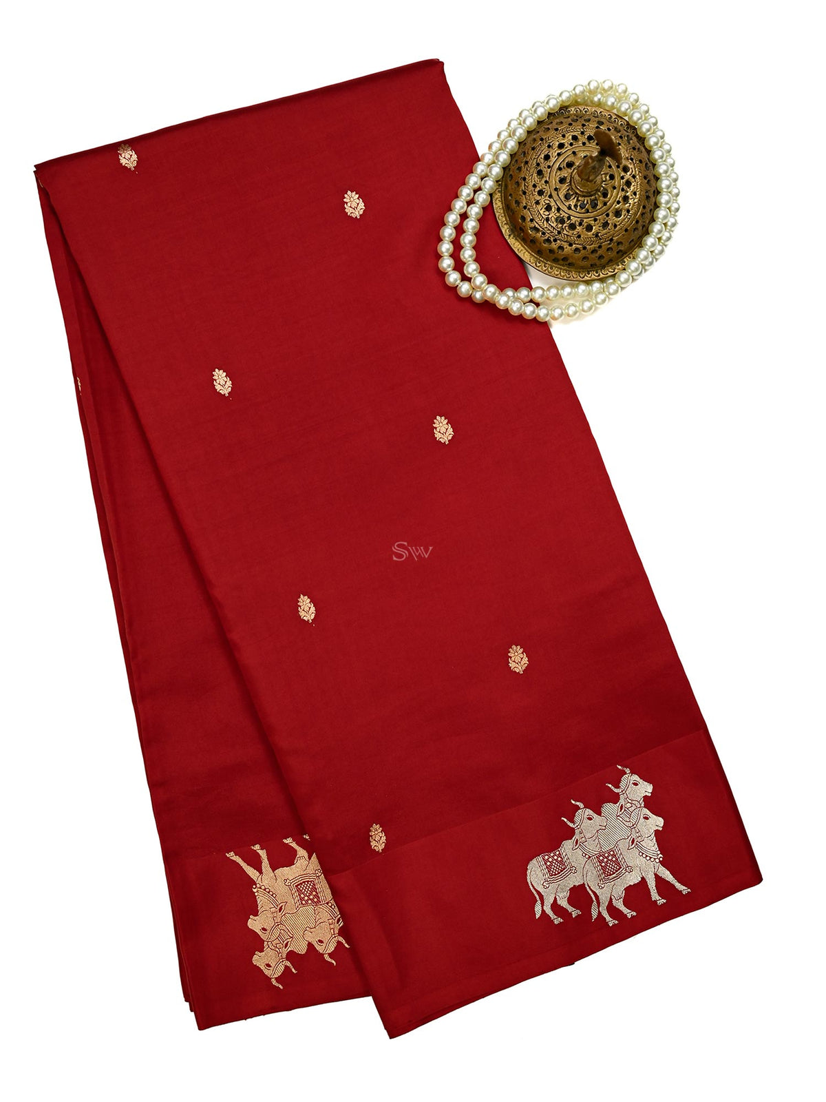 Maroon Booti Katan Silk Handloom Banarasi Saree